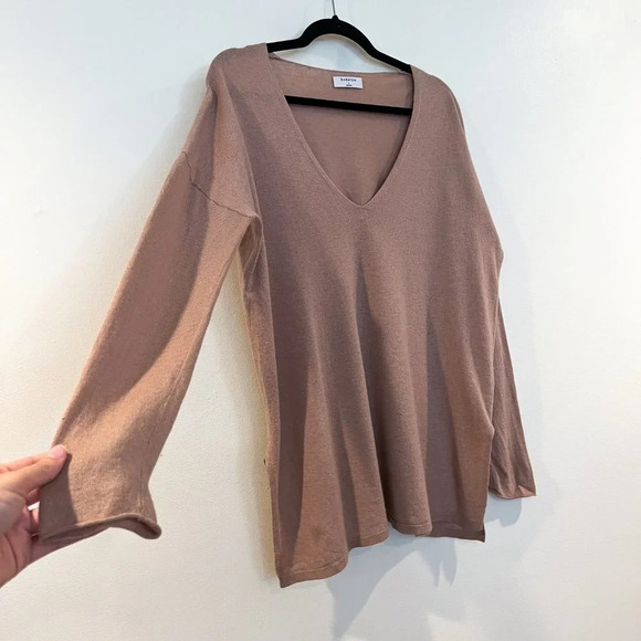 Babaton Wool Linen Blend Light Brown V Neck Lightweight Long Sleeve Sweater S - Picture 3 of 10